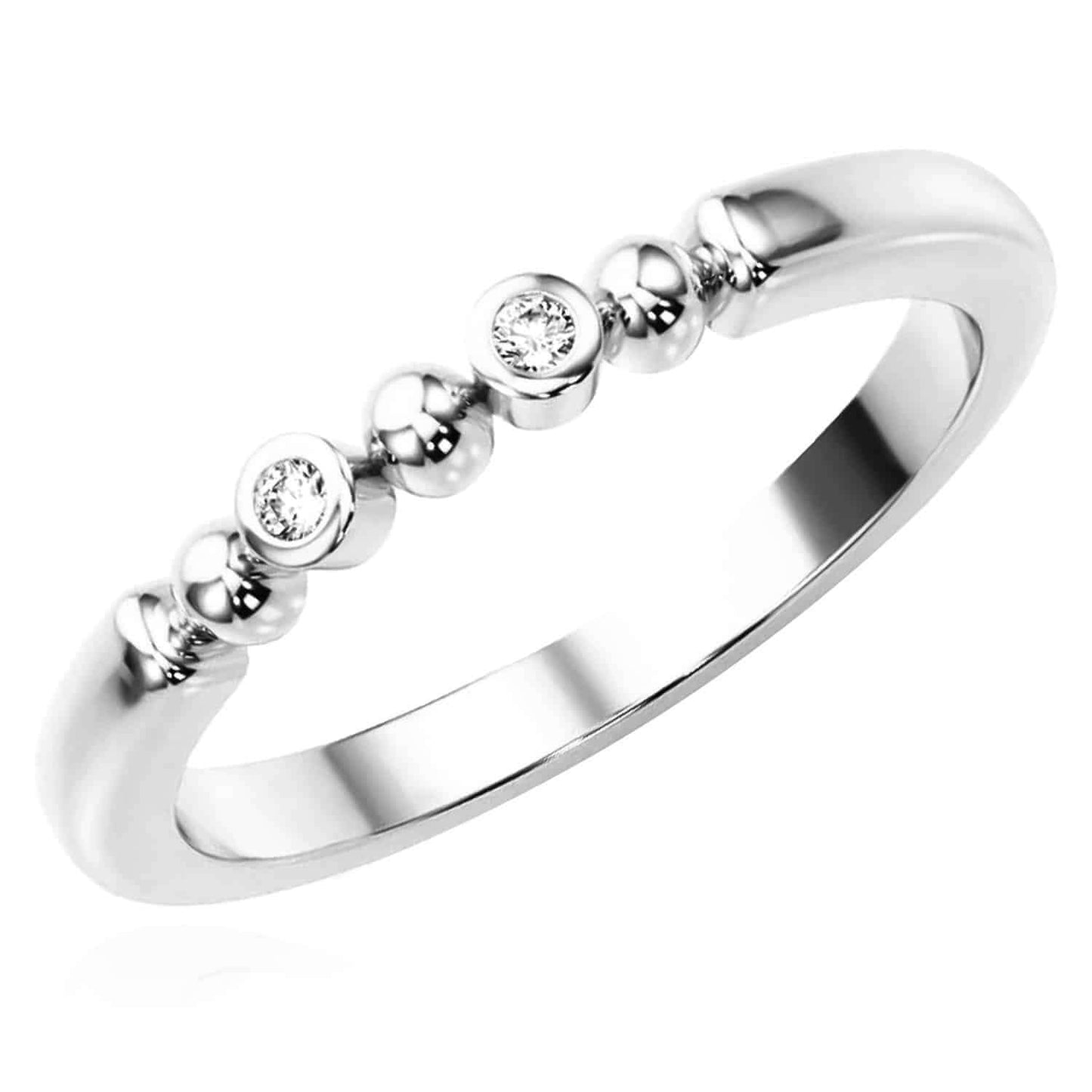 0.03CTW Real Diamond 14K Real Gold White Bezel Set Ball Beaded Band Ring