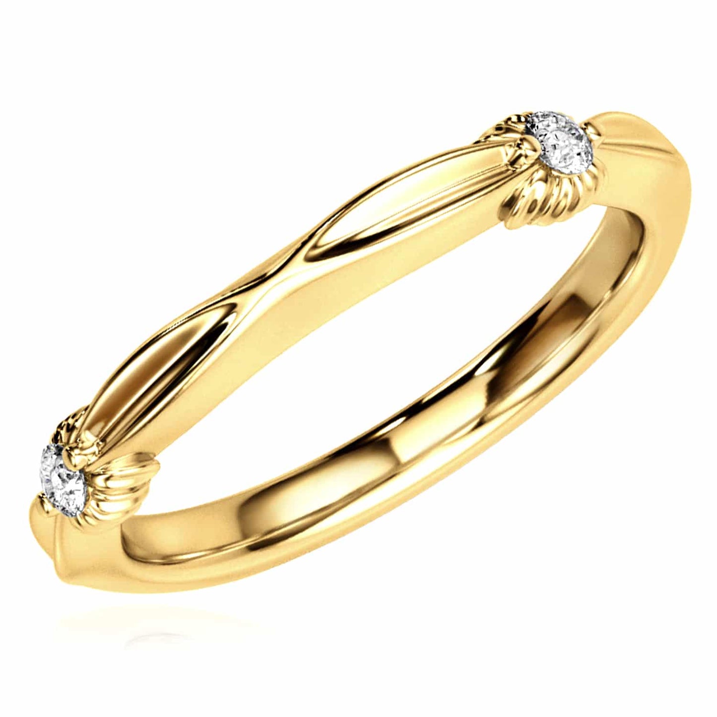 0.06CTW Real Diamond 14K Real Gold Infinity Grooved Wedding Band