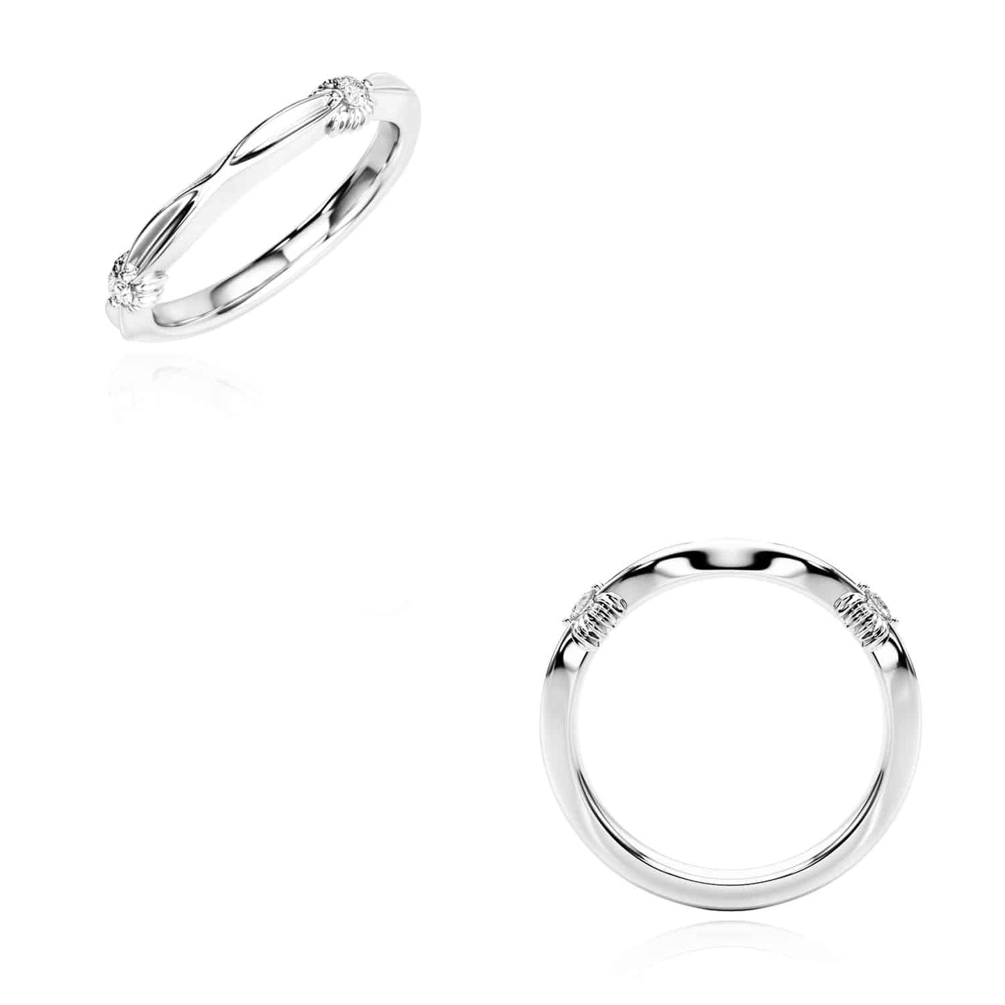 0.06CTW Real Diamond 14K Real Gold White Infinity Grooved Wedding Band