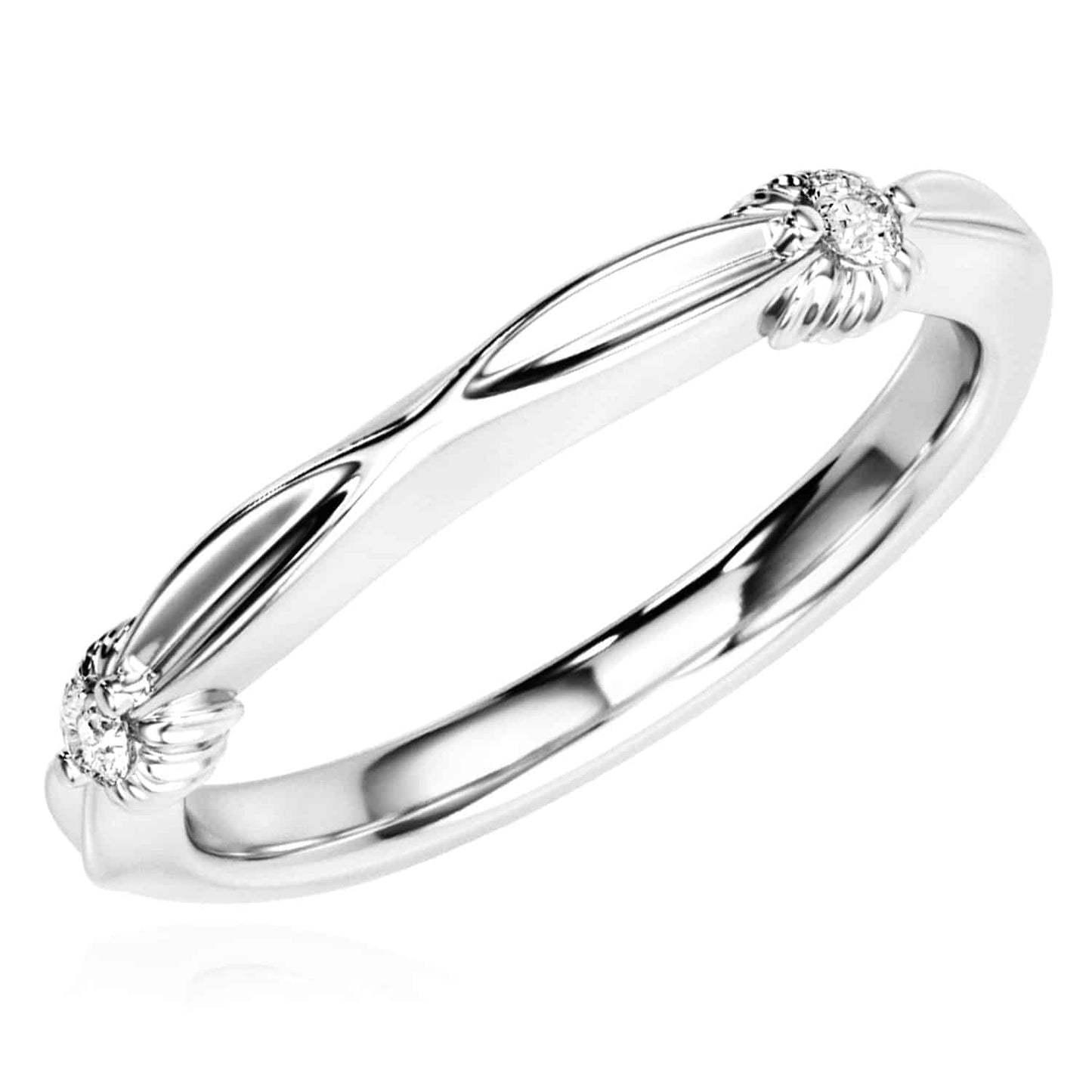 0.06CTW Real Diamond 14K Real Gold White Infinity Grooved Wedding Band