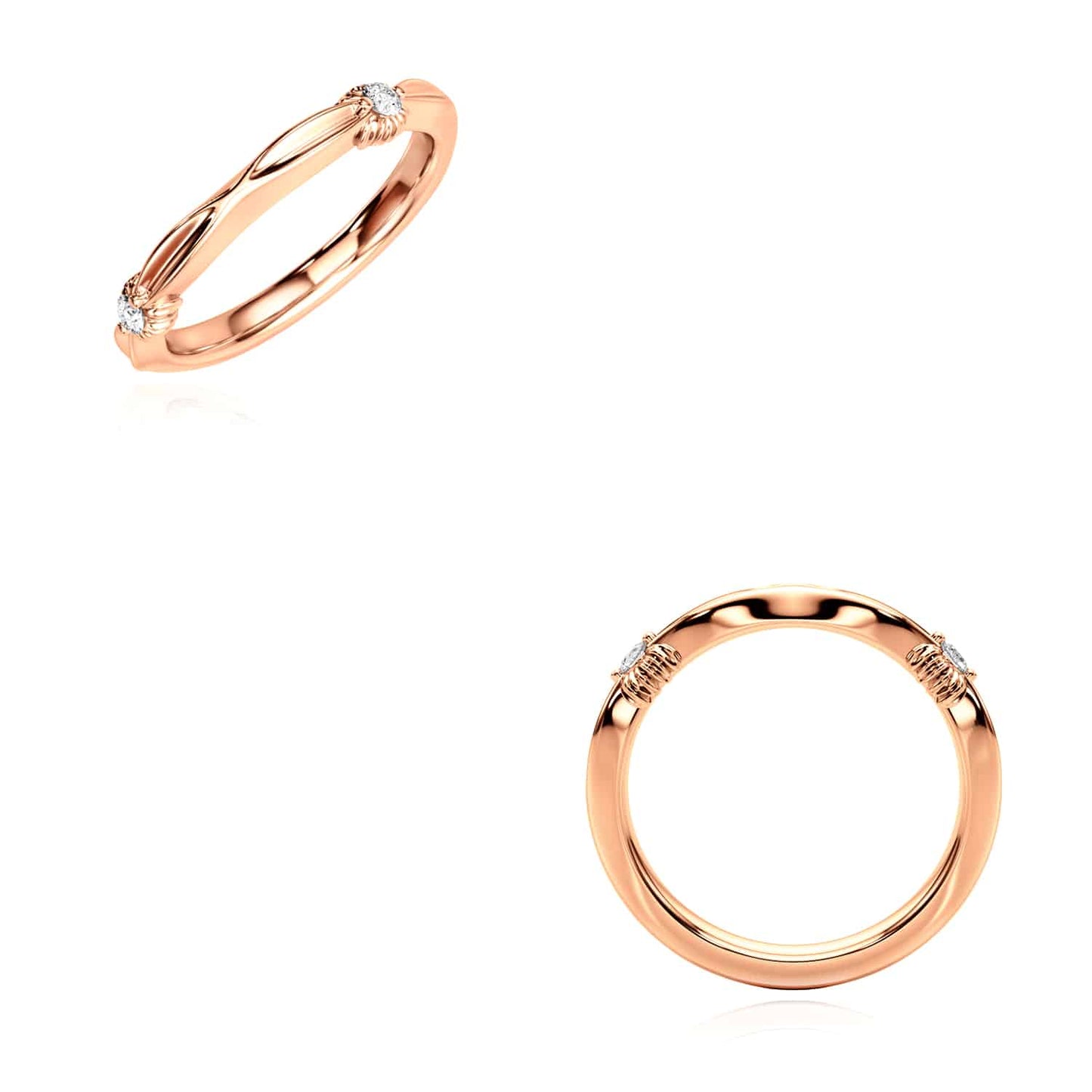 0.06CTW Real Diamond 14K Real Gold Rose Infinity Grooved Wedding Band
