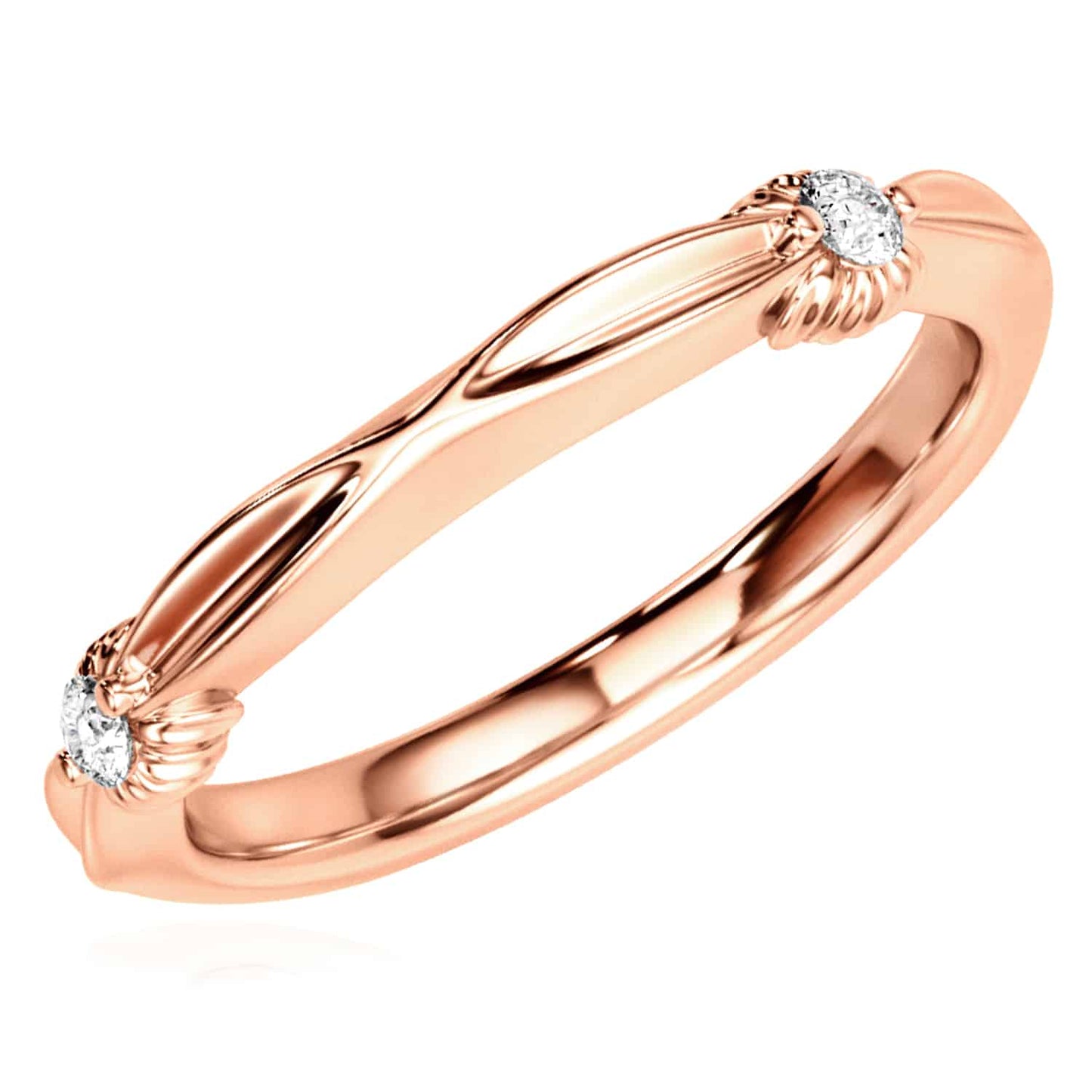 0.06CTW Real Diamond 14K Real Gold Rose Infinity Grooved Wedding Band