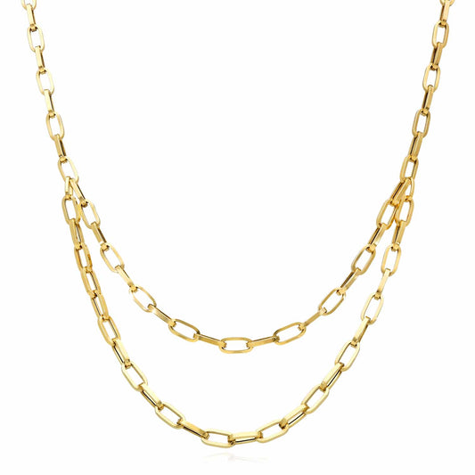 10K Yellow Gold 4mm Double Paperclip Necklace (Hollow) 17"