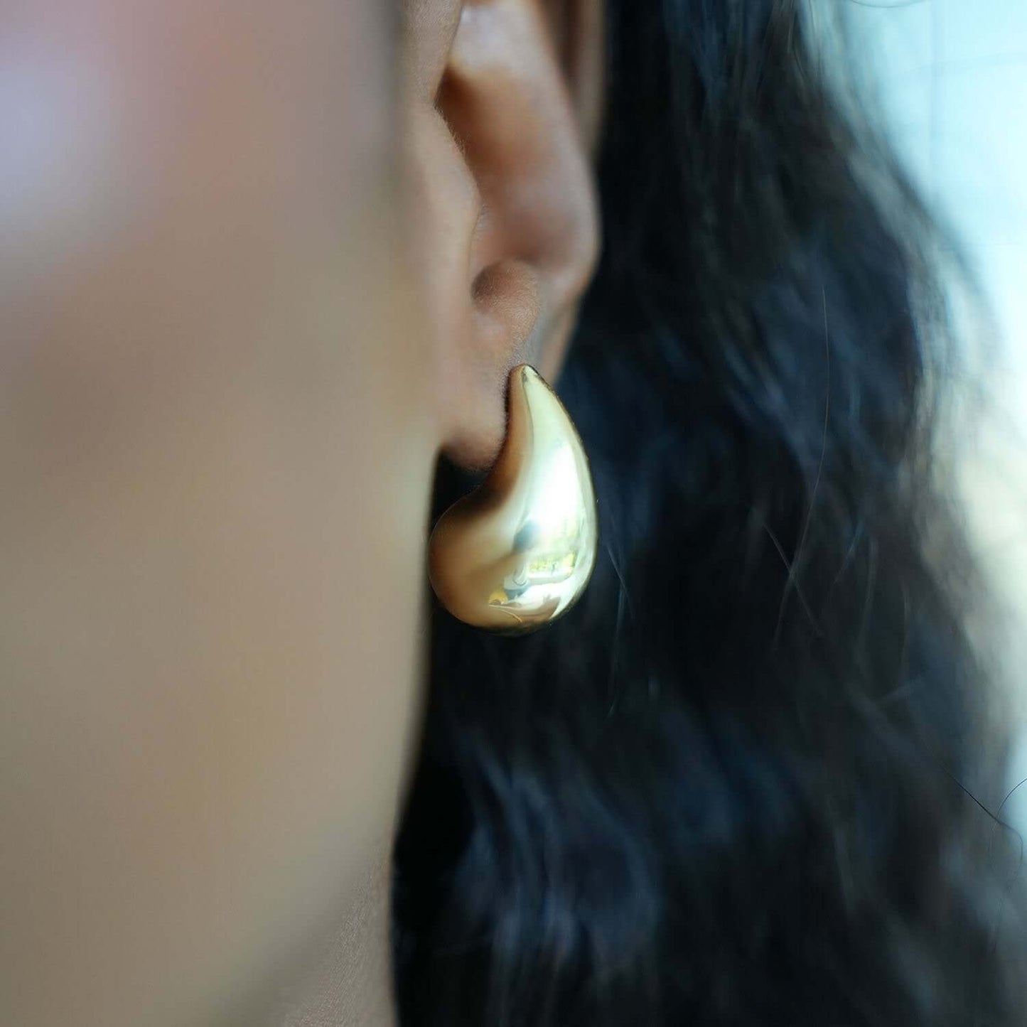 10K Real Gold Bold Dome Teardrop Push Back Stud Earrings 19mm-25mm