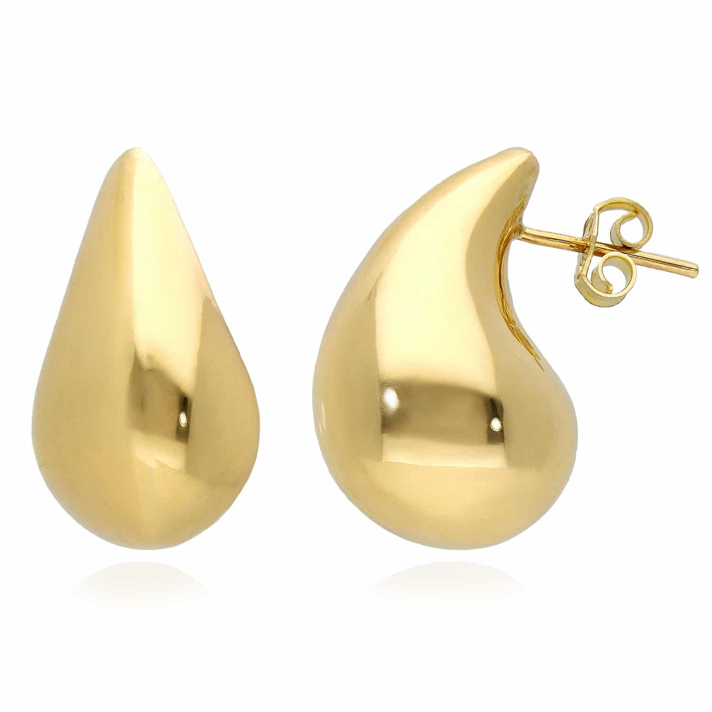 10K Real Gold Bold Dome Teardrop Push Back Stud Earrings 19mm-25mm