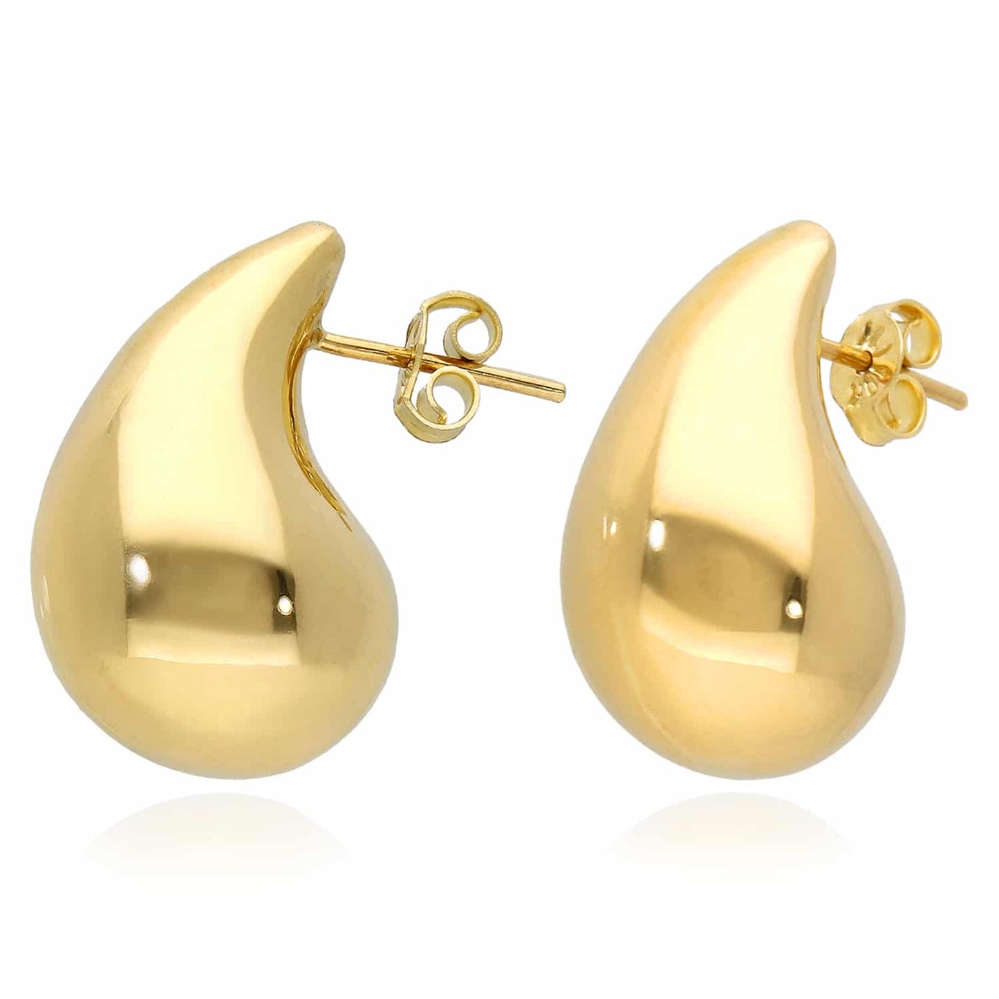 10K Real Gold Bold Dome Teardrop Push Back Stud Earrings 19mm-25mm
