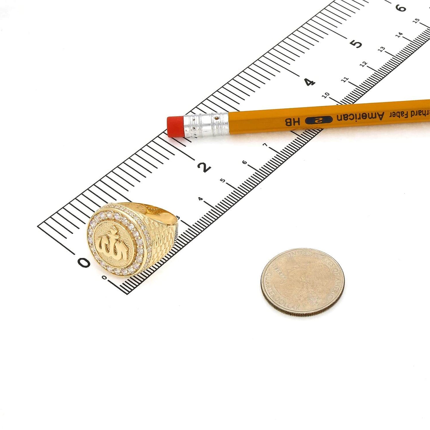 10K Real Gold 1.50CTW CZ Allah Religious Signet Ring