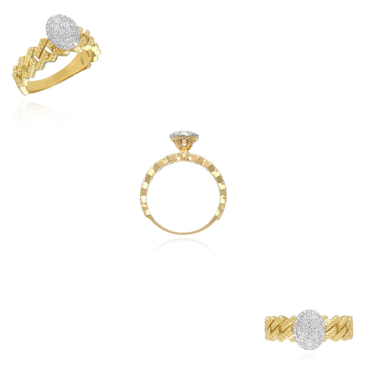 0.15CTW Natural Diamond 10K Gold Miami Oval Diamond Top Ring