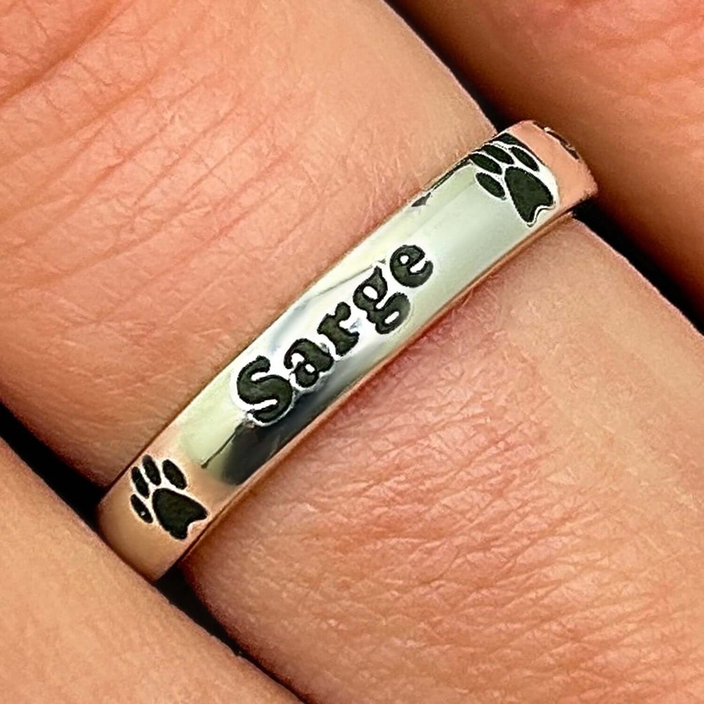 Personalized Sterling Silver 925 Pet Paw Stackable Custom Name Ring