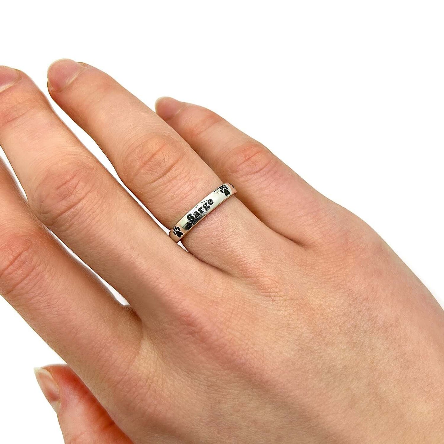 Personalized Sterling Silver 925 Pet Paw Stackable Custom Name Ring