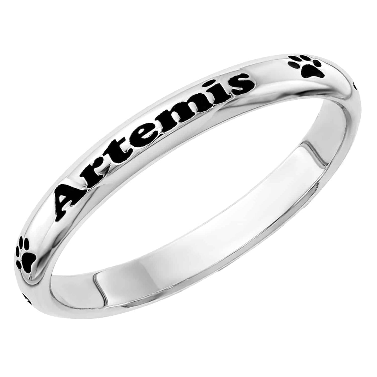 Personalized Sterling Silver 925 Pet Paw Stackable Custom Name Ring
