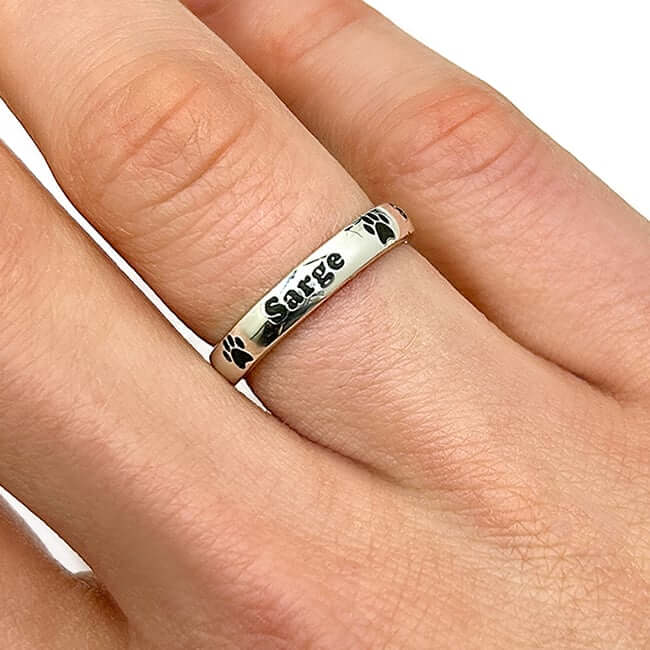 Personalized Sterling Silver 925 Pet Paw Stackable Custom Name Ring