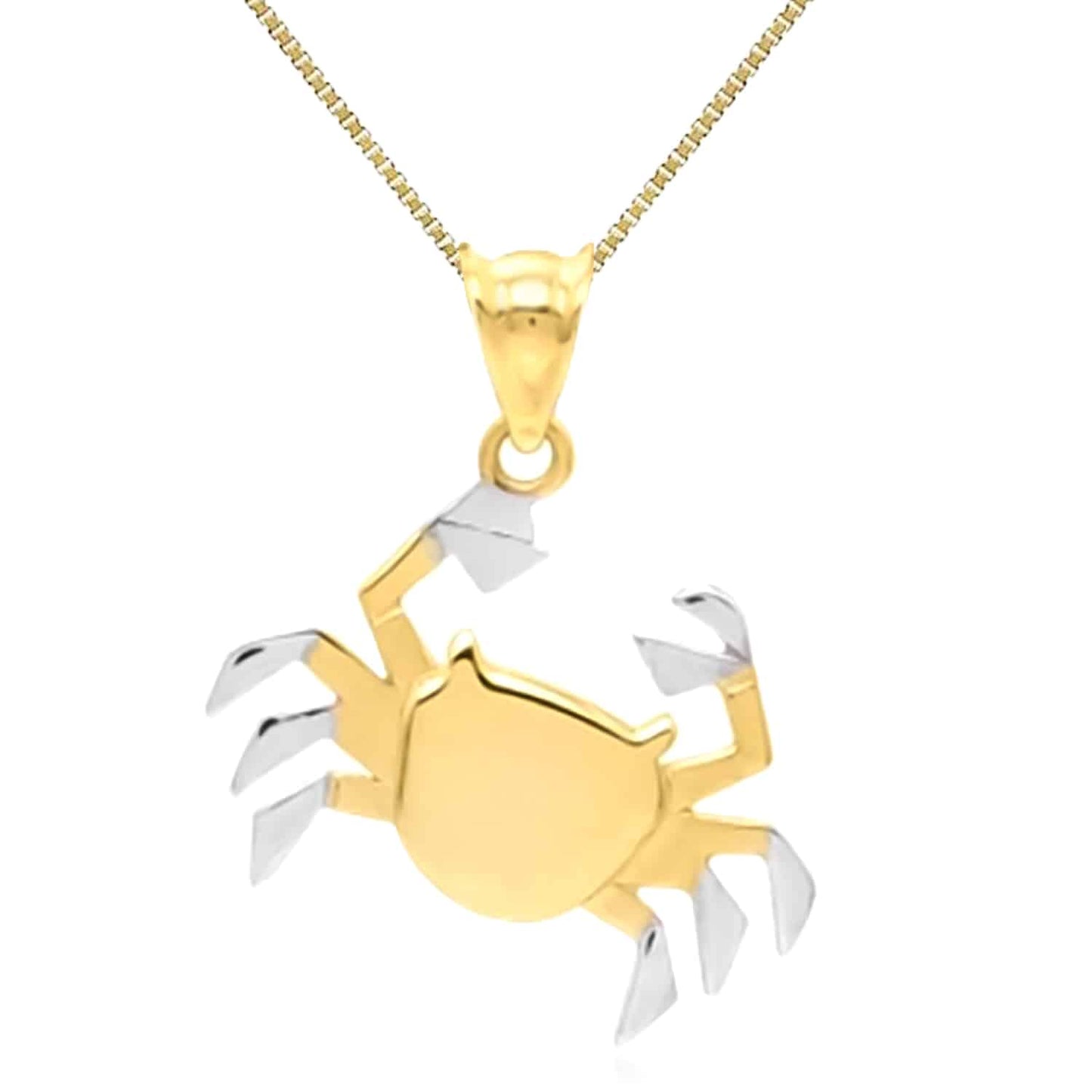 10K Gold Two-Tone White Crab Pendant with 18" Box Chain