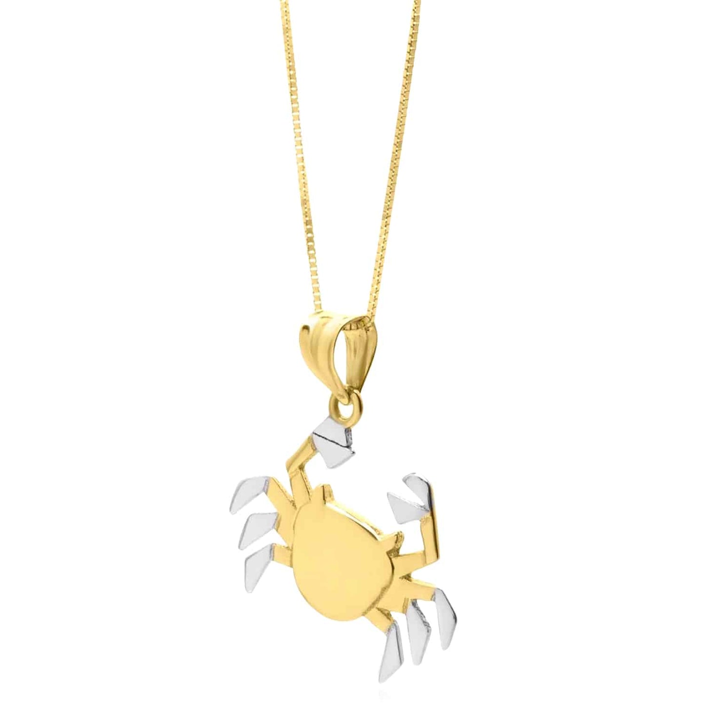 10K Gold Two-Tone White Crab Pendant with 18" Box Chain