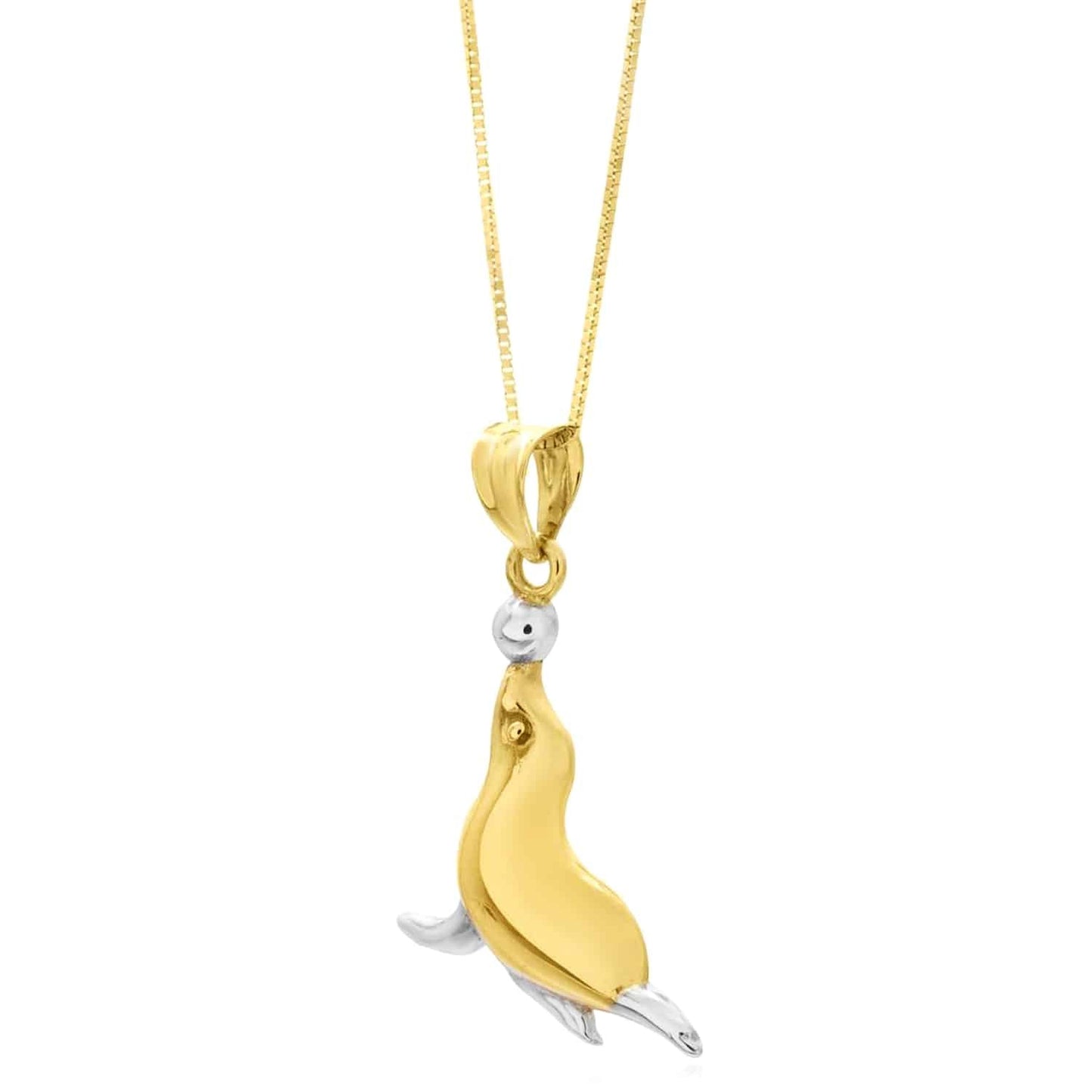 10K Gold Two-Tone White Seal Pendant with 18" Box Chain