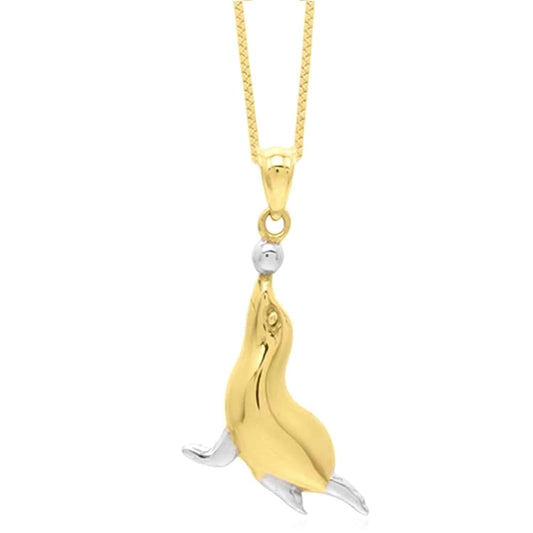 10K Gold Two-Tone White Seal Pendant with 18" Box Chain