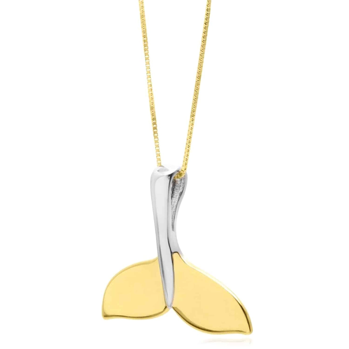 10K Gold Two-Tone White Whale Tail Pendant with 18" Box Chain