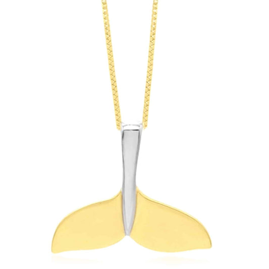 10K Gold Two-Tone White Whale Tail Pendant with 18" Box Chain