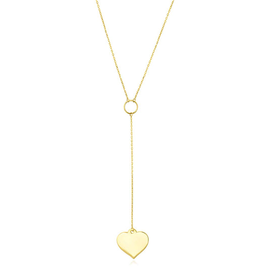 10K Gold Heart Lariat Necklace (Solid Links) 16"-18" Adjustable