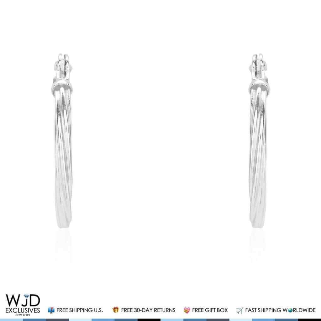 12mm Diameter Snap Closure Twisted Rope Style Hoop Earrings 14K White Gold