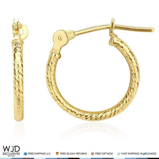 14K Yellow Gold 1.5mm Snap Closure Twisted Rope Hoop Earrings 0.5"