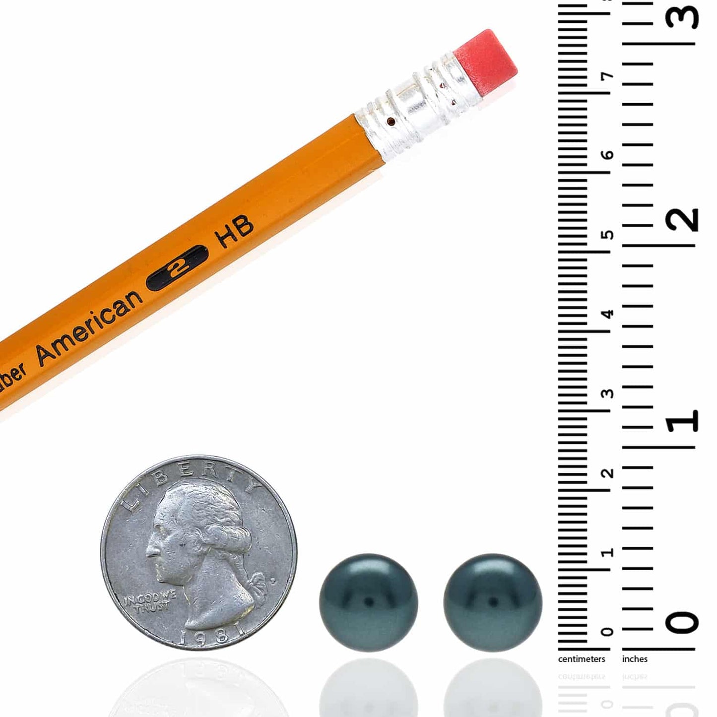 4mm-12mm Blue Crystal Pearl Ball Push Back Stud Earrings 14K Yellow Gold