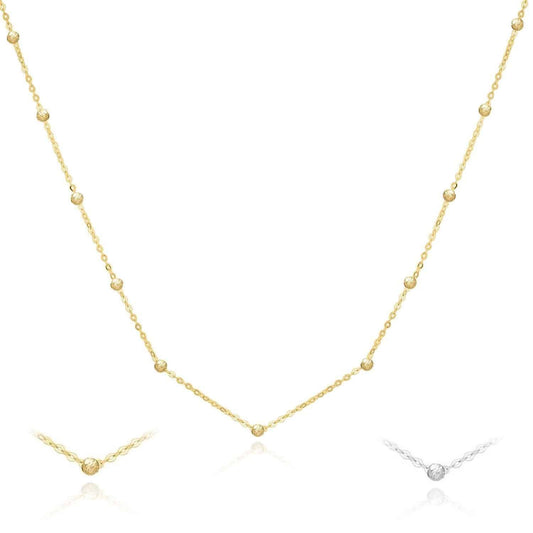 14K Yellow or White Gold Diamond-Cut Saturn Bead Necklace (Solid Links) 18"