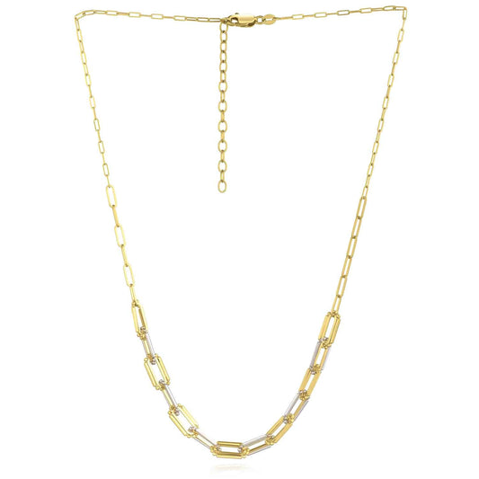 14K Yellow White Gold Pallina Paperclip Necklace (Hollow) 16"-18" Adjustable