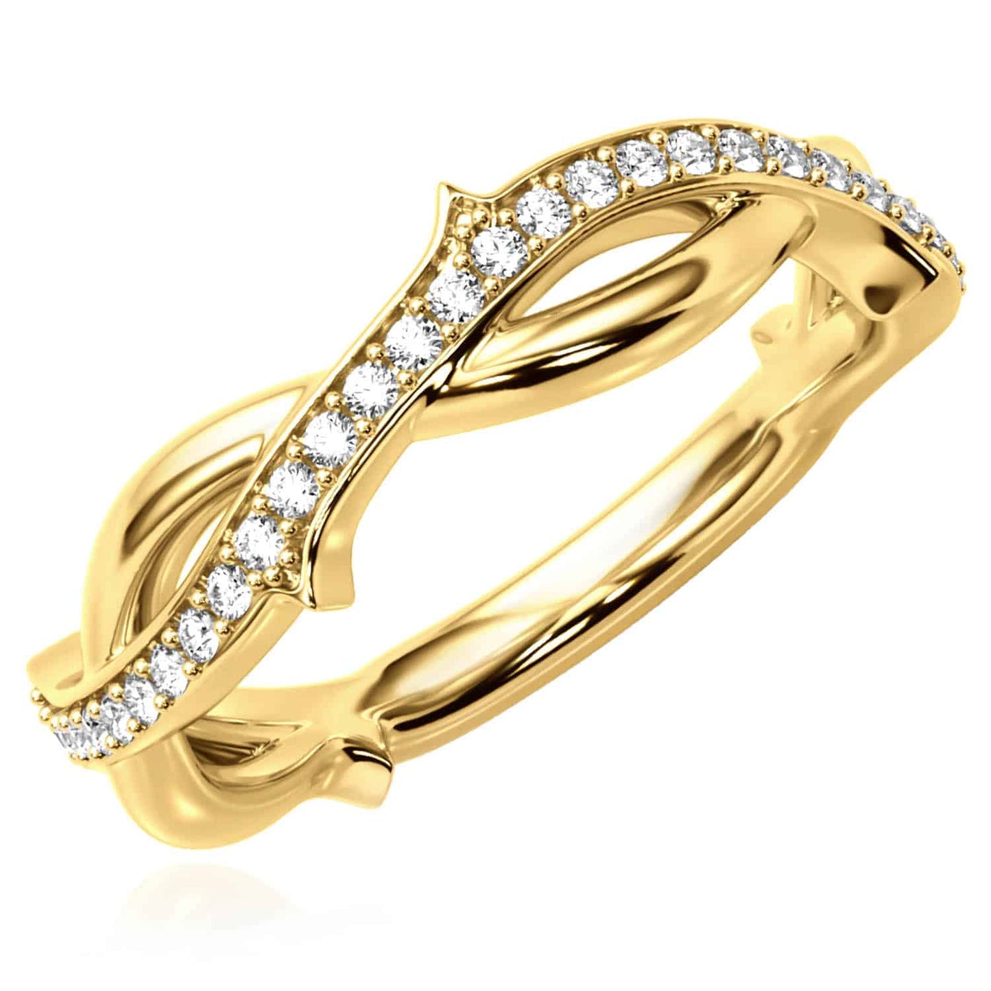 0.20CTW Natural Diamond 14K Yellow Gold Twisted Rose Thorns Band Ring