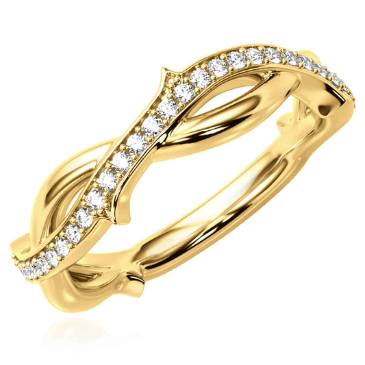 0.20CTW Natural Diamond 14K Yellow Gold Twisted Rose Thorns Band Ring