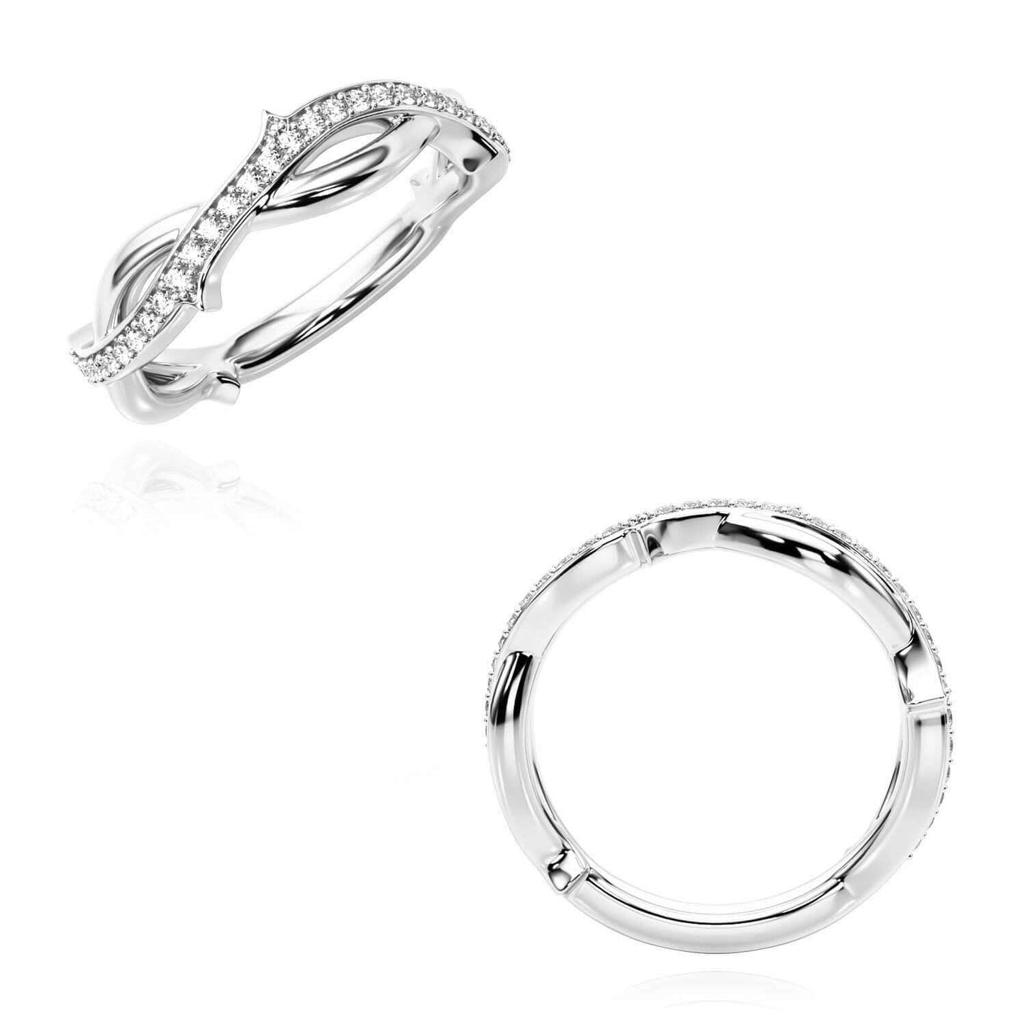 0.20CTW Real Diamond 14K Real Gold White Twisted Rose Thorns Band Ring