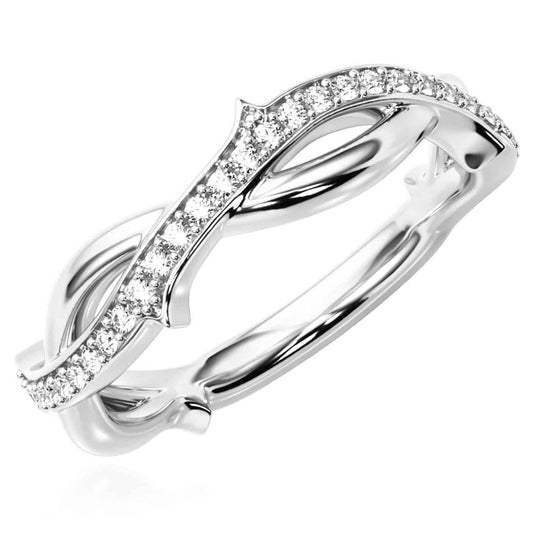 0.20CTW Natural Diamond 14K White Gold Twisted Rose Thorns Band Ring