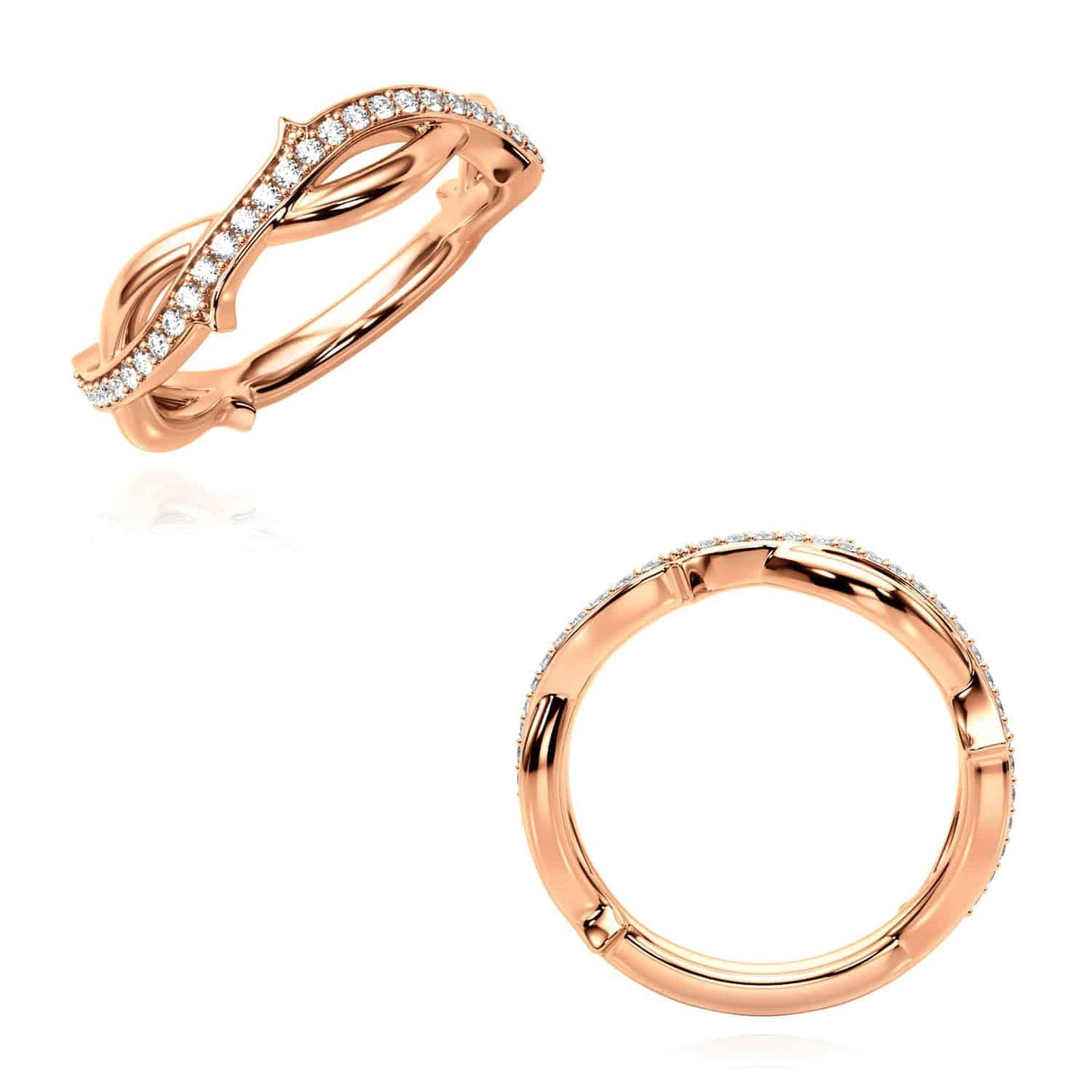 0.20CTW Real Diamond 14K Real Gold Rose Twisted Thorns Band Ring