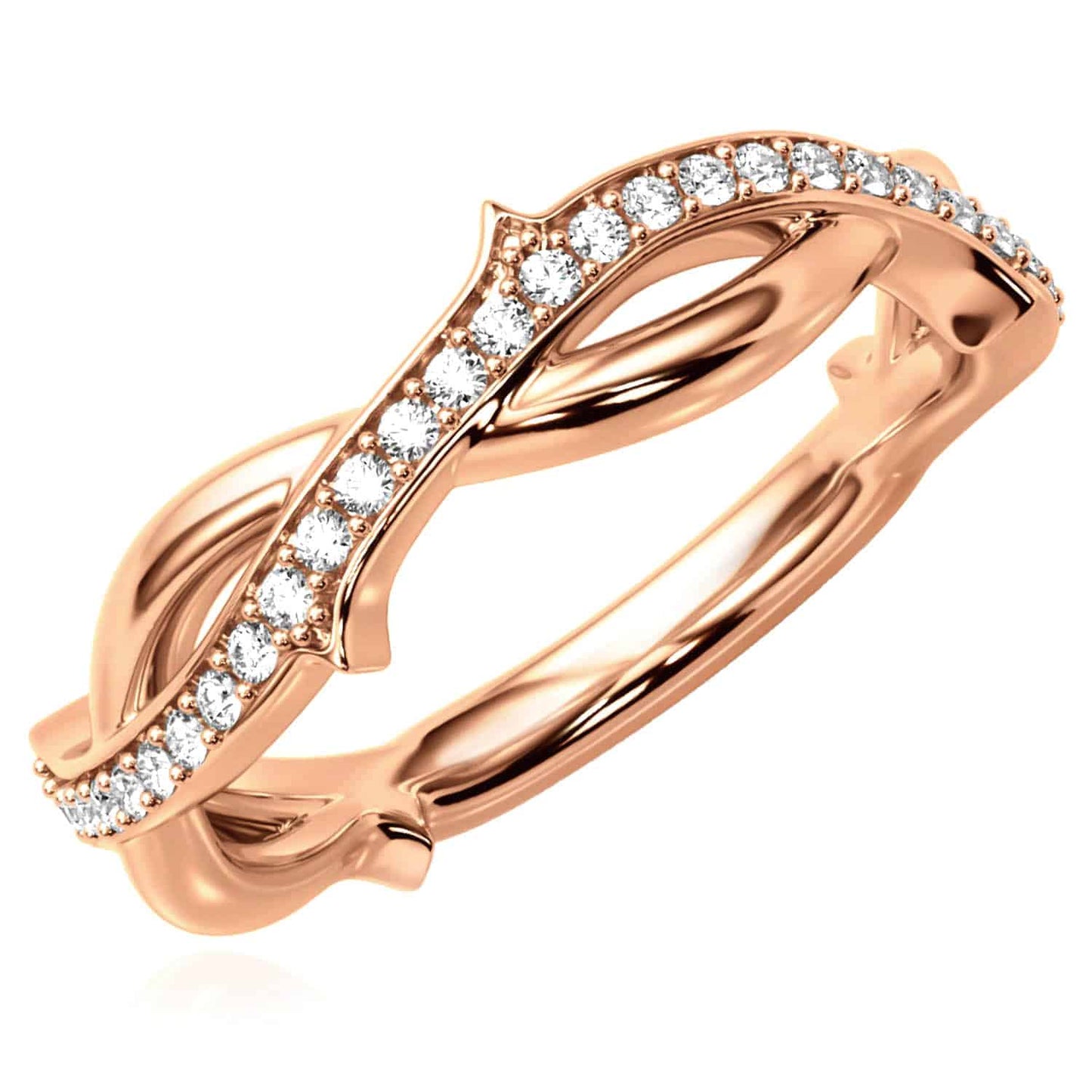 0.20CTW Real Diamond 14K Real Gold Rose Twisted Thorns Band Ring