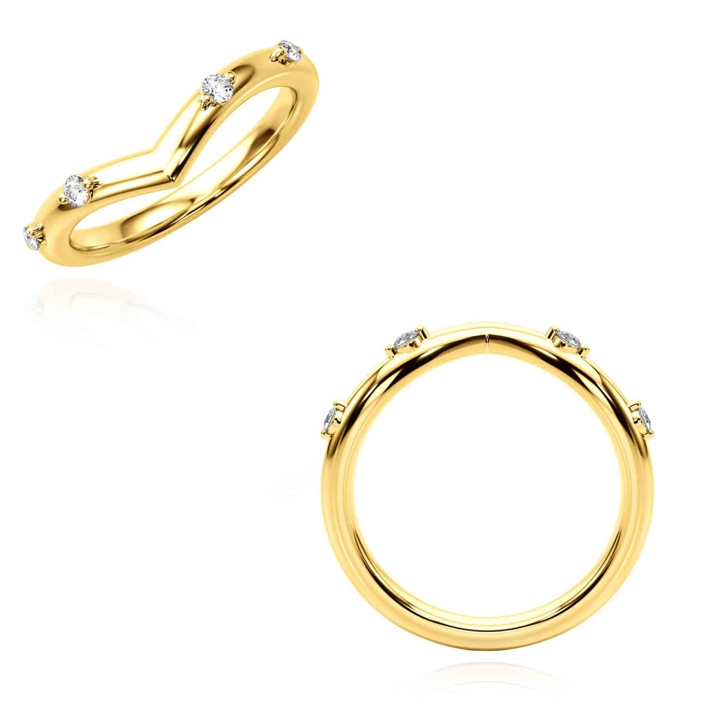 0.10CTW Natural Diamond 14K Yellow Gold Chevron Band Ring