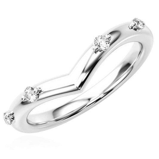 0.10CTW Natural Diamond 14K White Gold Chevron Band Ring