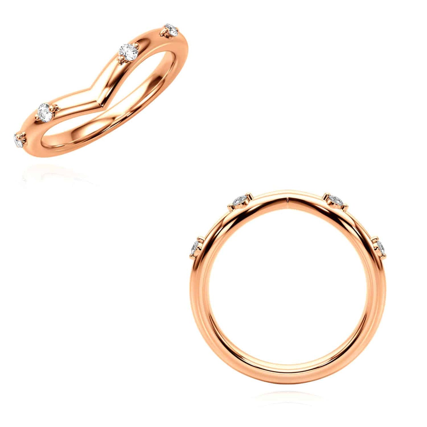 0.10CTW Real Diamond 14K Real Gold Rose Chevron Band Ring