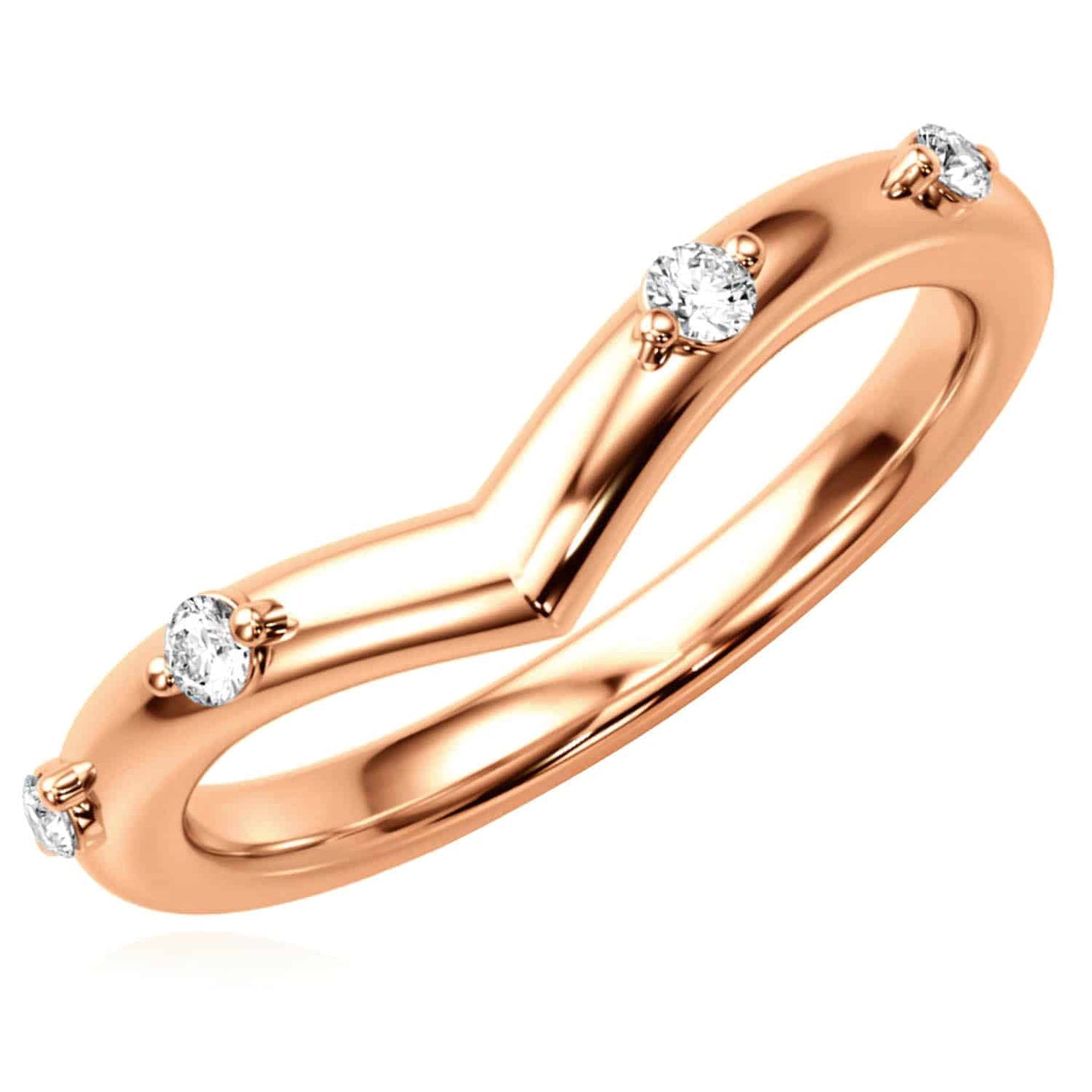 0.10CTW Real Diamond 14K Real Gold Rose Chevron Band Ring