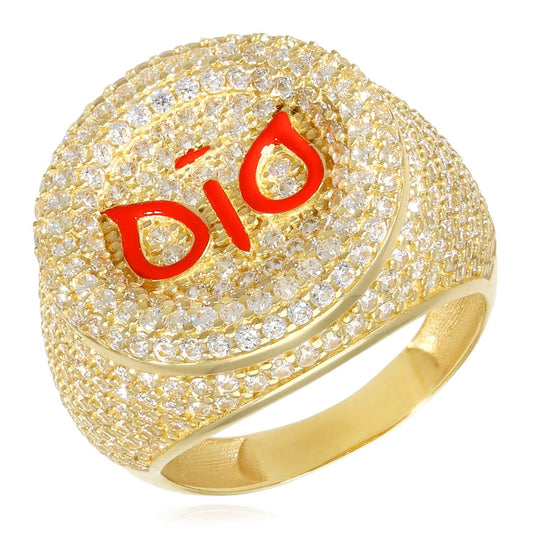 14K Gold CZ Red Dio Owl Signet Ring