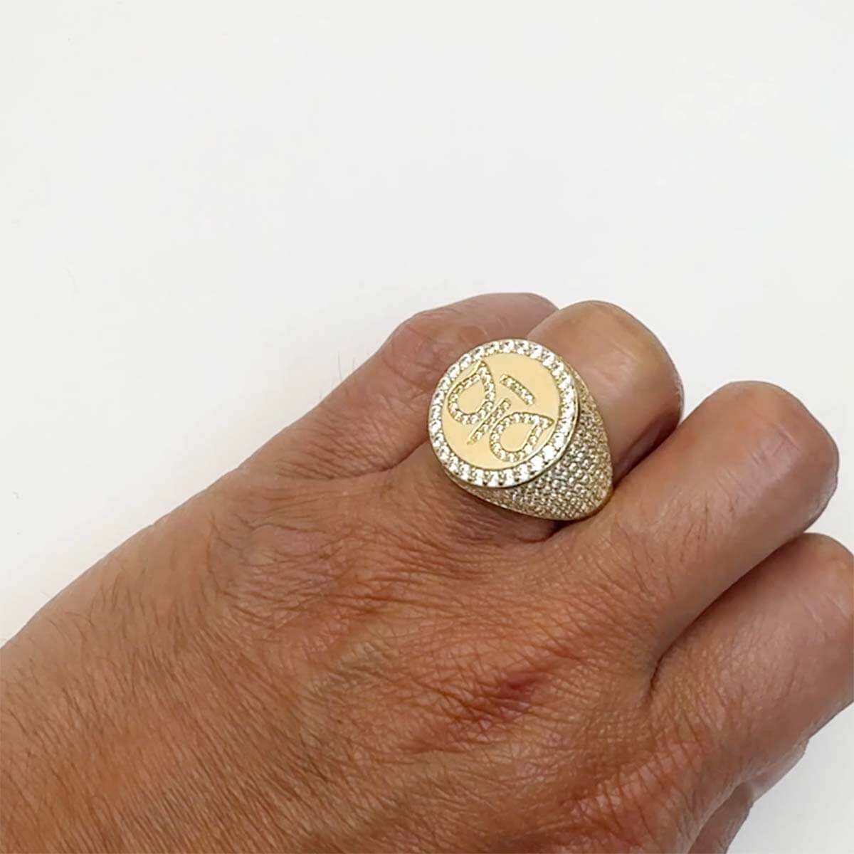 14K Real Gold CZ Dio Owl Signet Ring
