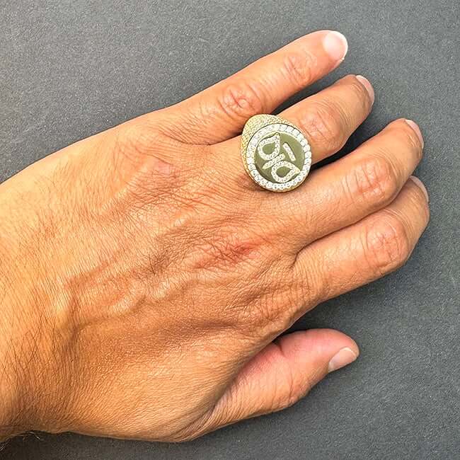 14K Real Gold CZ Dio Owl Signet Ring