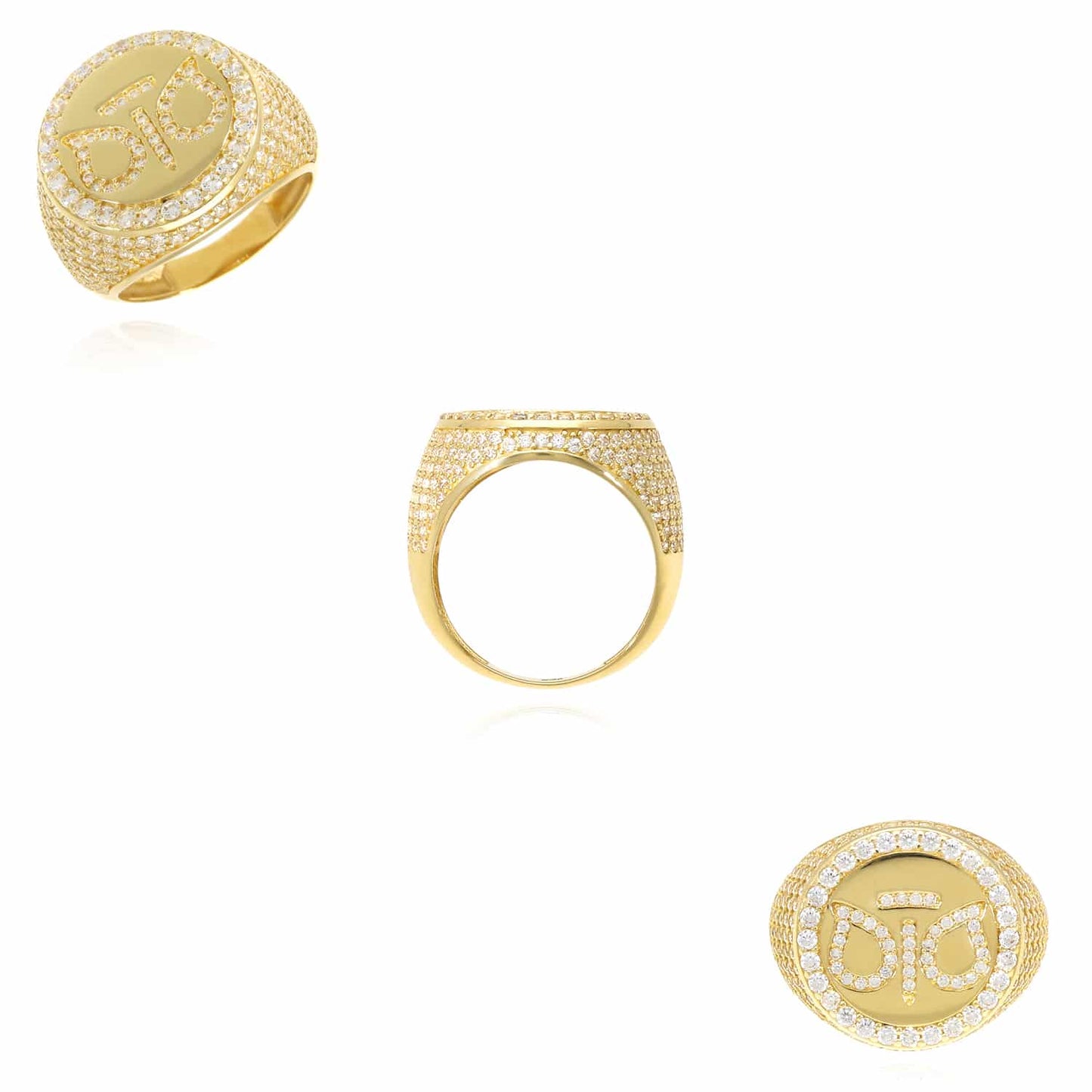14K Real Gold CZ Dio Owl Signet Ring