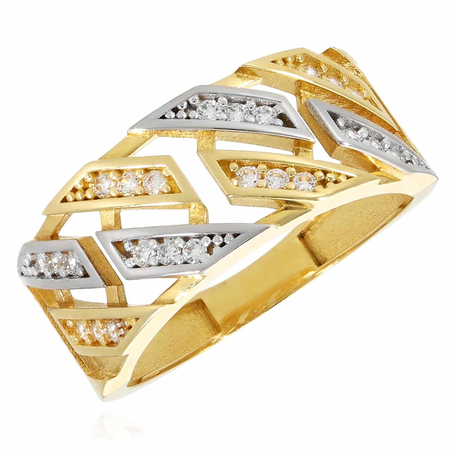 14K Real Gold Two-Tone White CZ Cocktail Ring