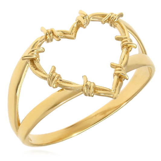 14K Gold Barbed Wire Open Heart Cocktail Ring