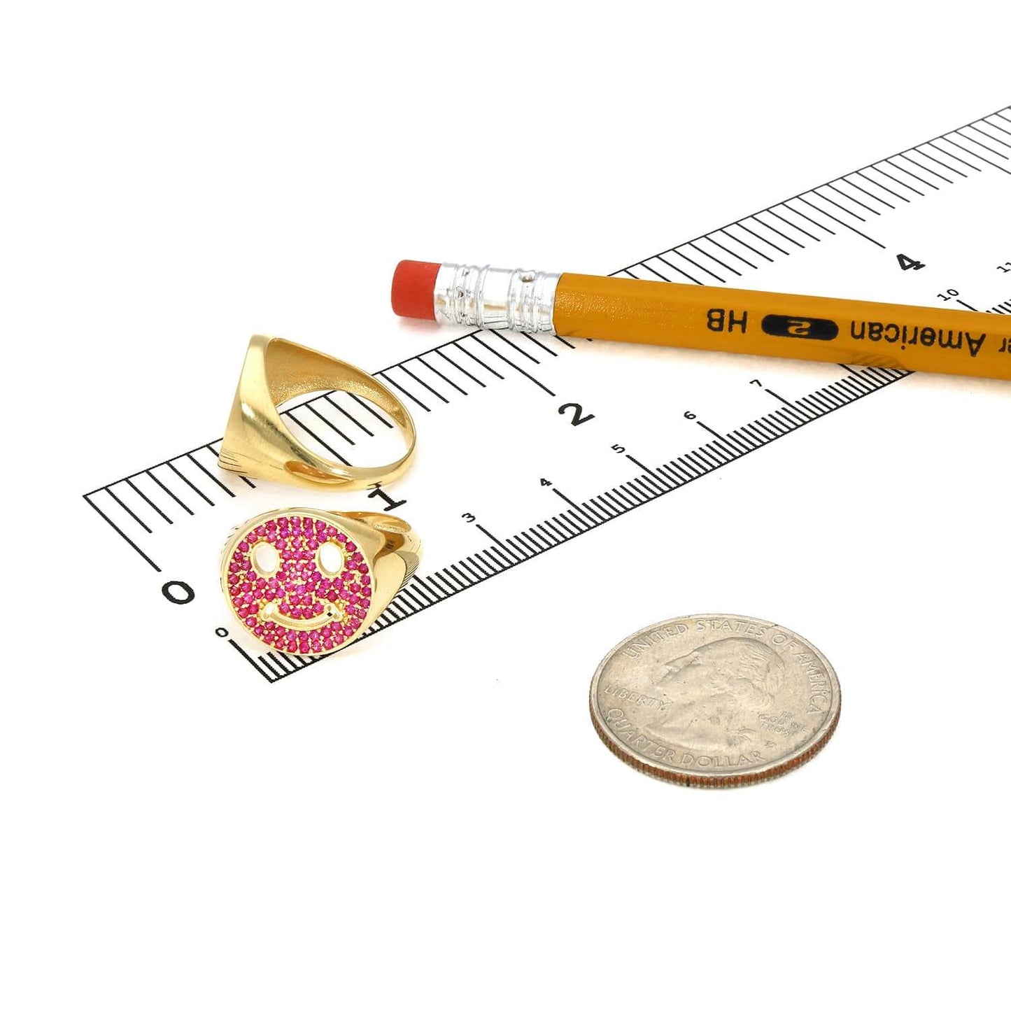 14K Real Gold 0.80CTW CZ White Pink Smiley Face Emoji Signet Ring