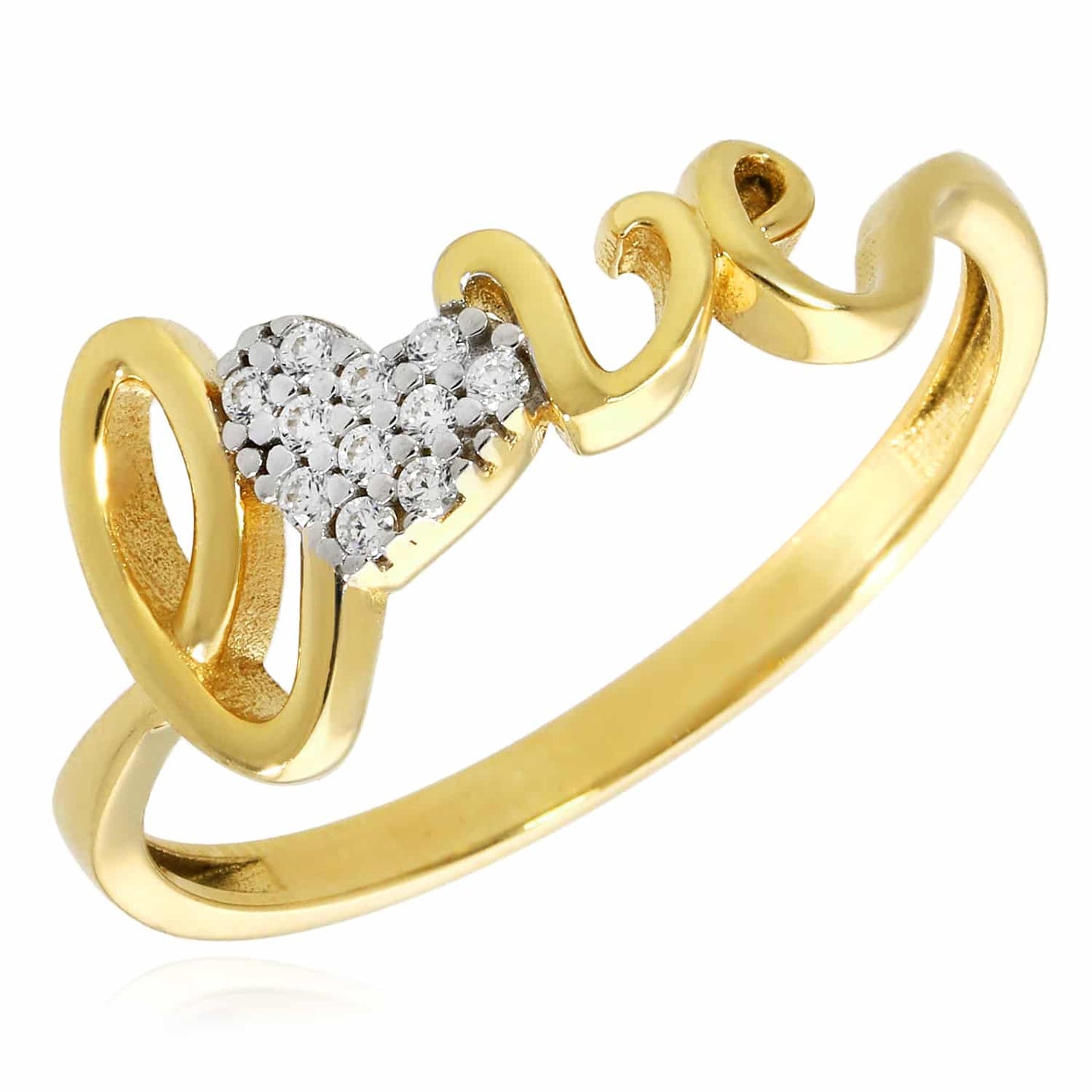 14K Yellow Gold CZ Love Heart Ring