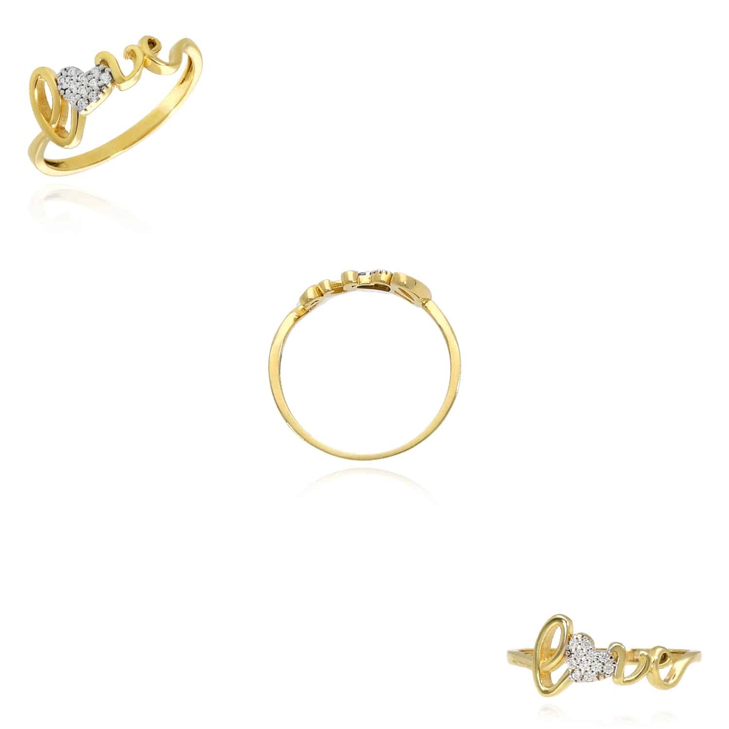 14K Yellow Gold CZ Love Heart Ring