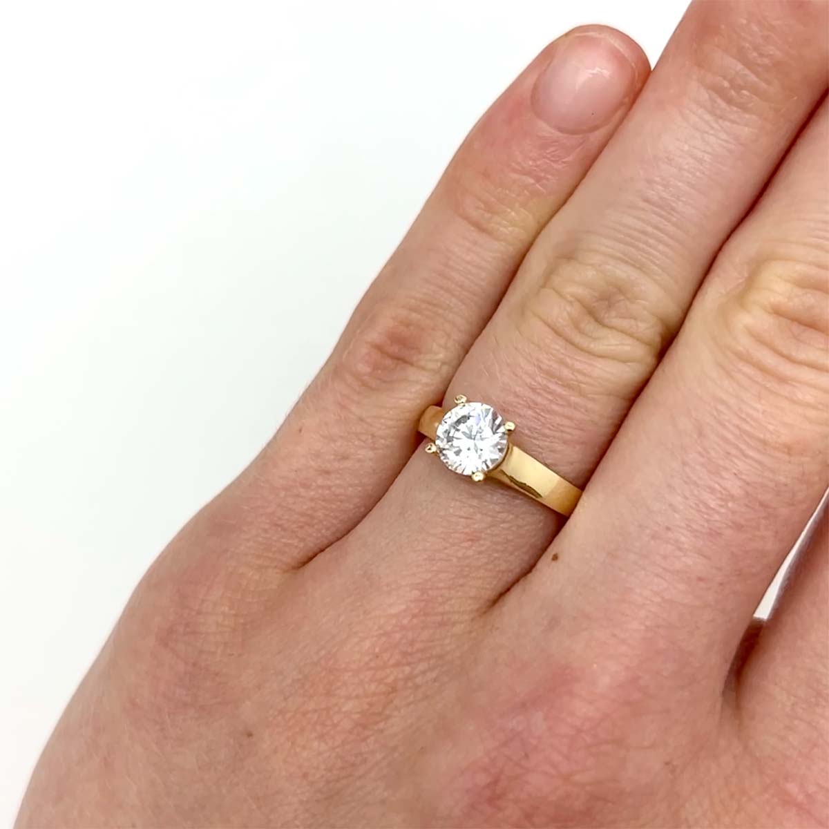 14K Real Gold 1.00Ct CZ Solitaire Engagement Ring