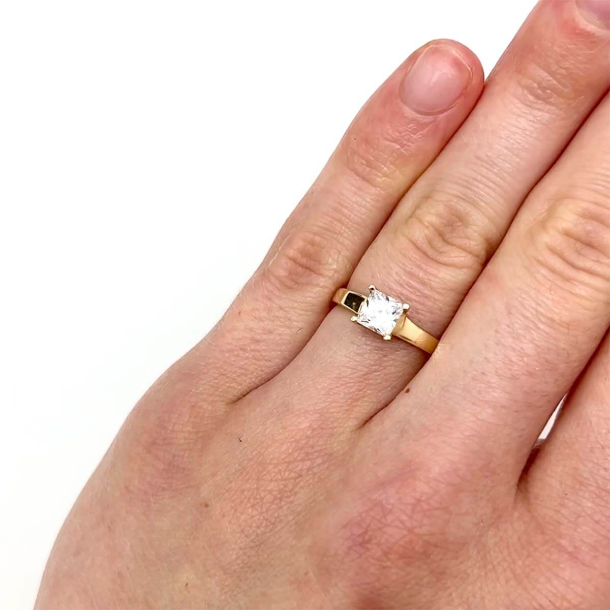 14K Real Gold 0.75CT CZ Princess Cut Solitaire Engagement Ring