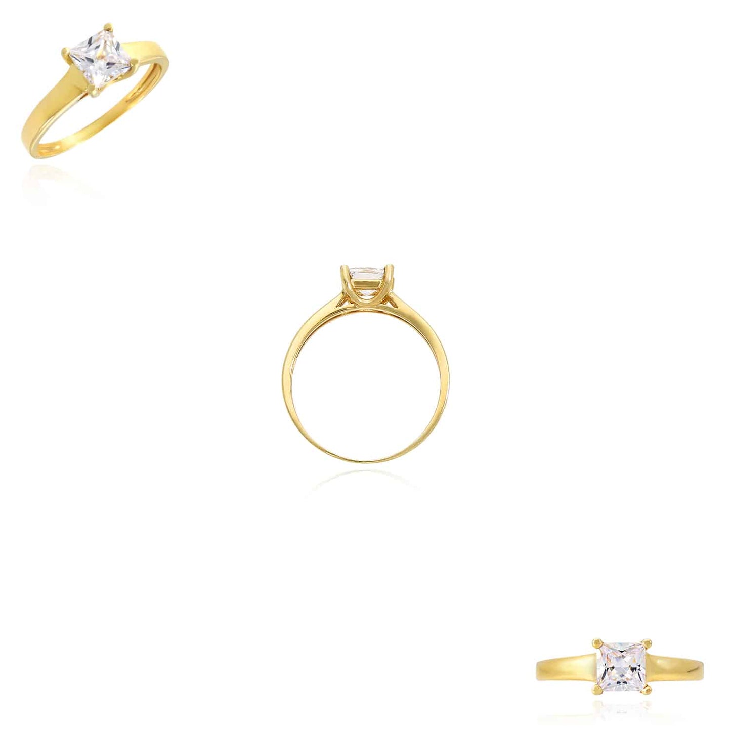 14K Real Gold 0.75CT CZ Princess Cut Solitaire Engagement Ring